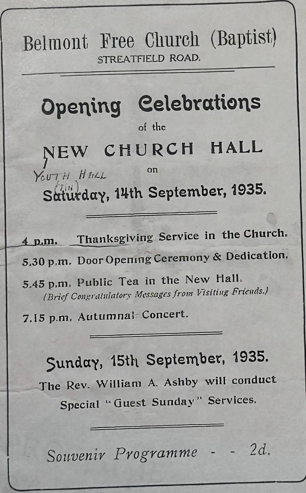 KBC New Church Hall 1935